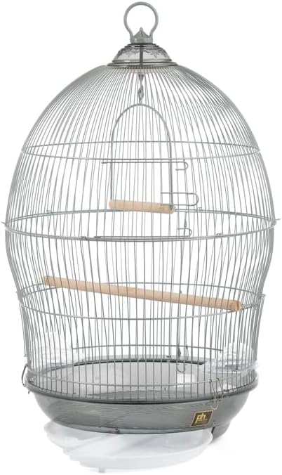 Baroque Brilliance Scrollwork Bird Cage with Intricate Design, Durable Metal Construction, Spacious Interior Gray