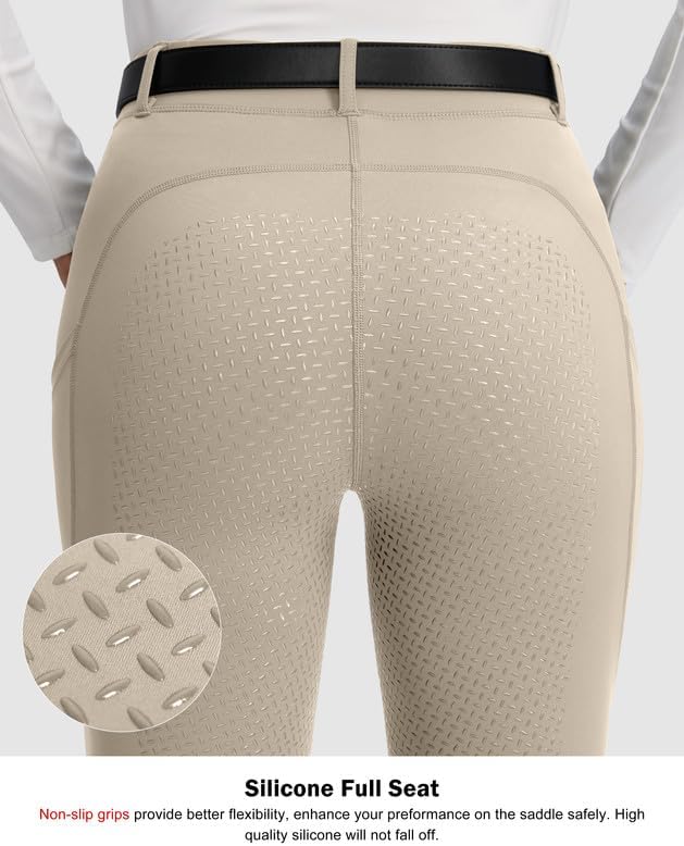 SANTINY Women's Horse Riding Pants Zipper Pockets Silicone Full-Seat Breeches Equestrian Schooling Tights for Women