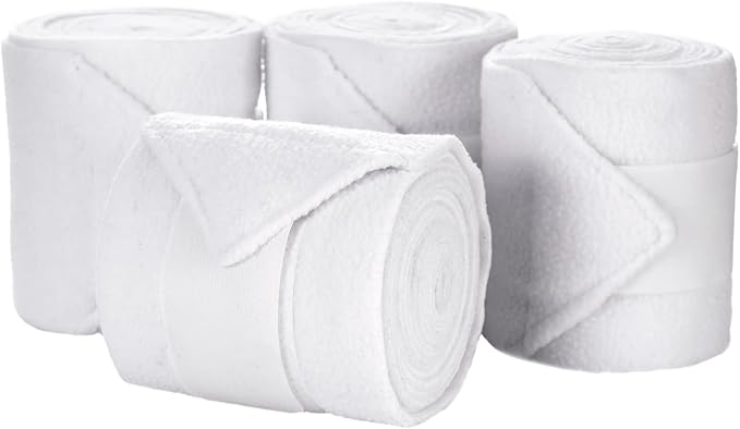 Equinavia Luna 9' Fleece Polo Wraps, Set of 4 Horse Leg Bandages with Storage Bag | Black - One Size - White - One Size
