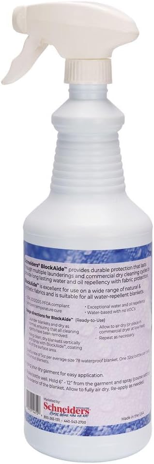 Schneiders BlockAide Blanket Reproofer for Horses | Long-Lasting Water & Oil Repellency | Easy Application | Extends Blanket Lifespan | Size 32 oz