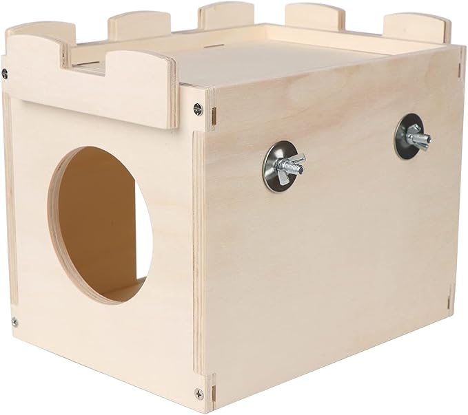 Castle Chinchilla House, Small Animal Hideout for Chinchilla, Guinea Pig, Hedgehog, or Rat, Ventilated Wooden Hamster Habitat with Multiple Doors, Made from Natural Wood