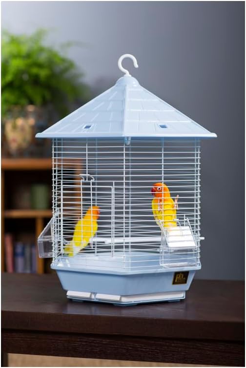 Neo-Classical Nostalgia Bird Cage with Elegant Design, Durable Metal Construction, Spacious Interior, and Timeless Aesthetic for Comfortable Bird Housing Light Blue