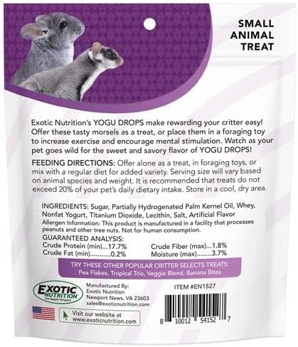Yogu Drops - All Natural Healthy Yogurt Treat - for Sugar Gliders, Prairie Dogs, Monkeys, Squirrels, Guinea Pigs, Rabbits, Chinchillas, Rats, Marmosets, Degus & Other Small Pets (5.5 oz.)
