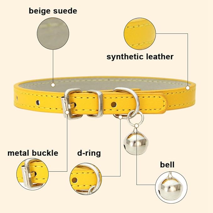 White XS Dog Collar with Bell, Soft Pu Leather Cat Collars Adjustable Buckle for XXS Extra Small Medium Tiny Female Male Boys Girls Pets Puppy Kitten Teacup Yorkie X-Small