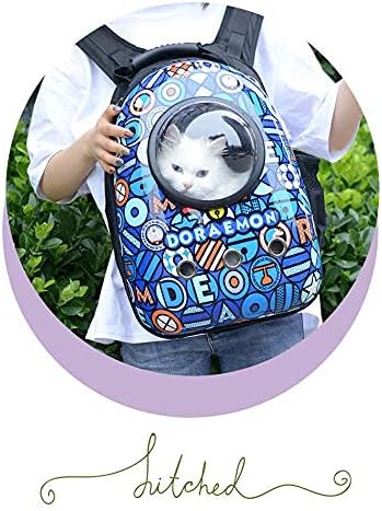 Pet Travel Carrier, Cat Dog Dome Space Capsule Bubble Backpack, Portable Waterproof Breathable Knapsack for Hiking, Traveling (Blue/White)