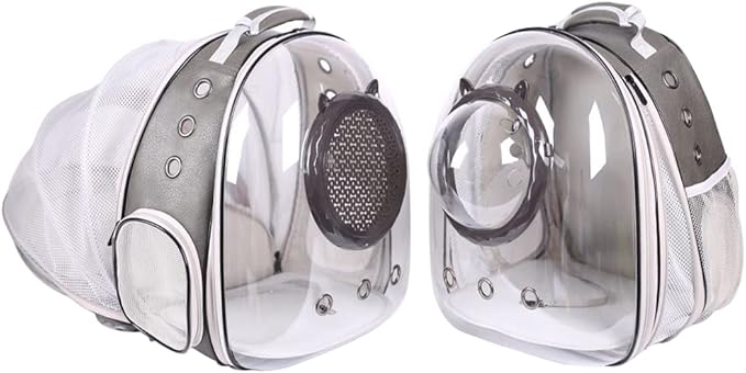 Expandable Cat Carrier Backpack, Backpack for Cats Kitten Small Puppy, Airline Approved Cat Bubble Backpack, Space Capsule Astronaut Carrier (Grey, Back Extension)
