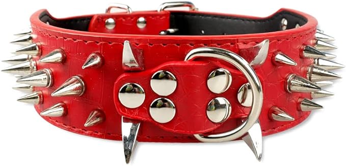 Serijoars Spiked Studded Dog Collar, PU Leather Dog Collar, Adjustable Pet Collars for Medium or Large Breed Pet (XL, Red5)