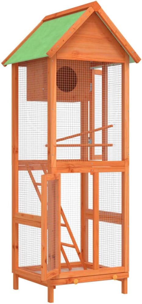 Wooden Bird House Bird Cage, Bird Flight Cages Parrot Cage for Parakeet, Lovebirds, Ringneck, Cockatiels, 23.6"x23"x63" Solid Wood Pine,-422