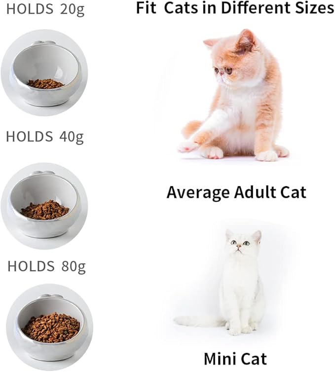 Nihow Cat Food Bowl: 5.7 Inch Ceramic Raised Cat Dish - Elevated Pet Bowl for Protecting Pet's Spine - Colorful White (4OZ /1 PC)