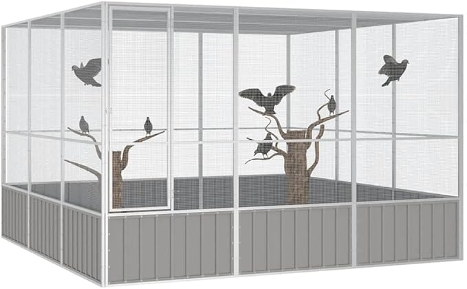 Metal Steel Large Bird Cage for Budgies, Pigeons, Galvanized Steel Birdcage Aviary House, 119.1"x127.8"x83.3", Gray,-674