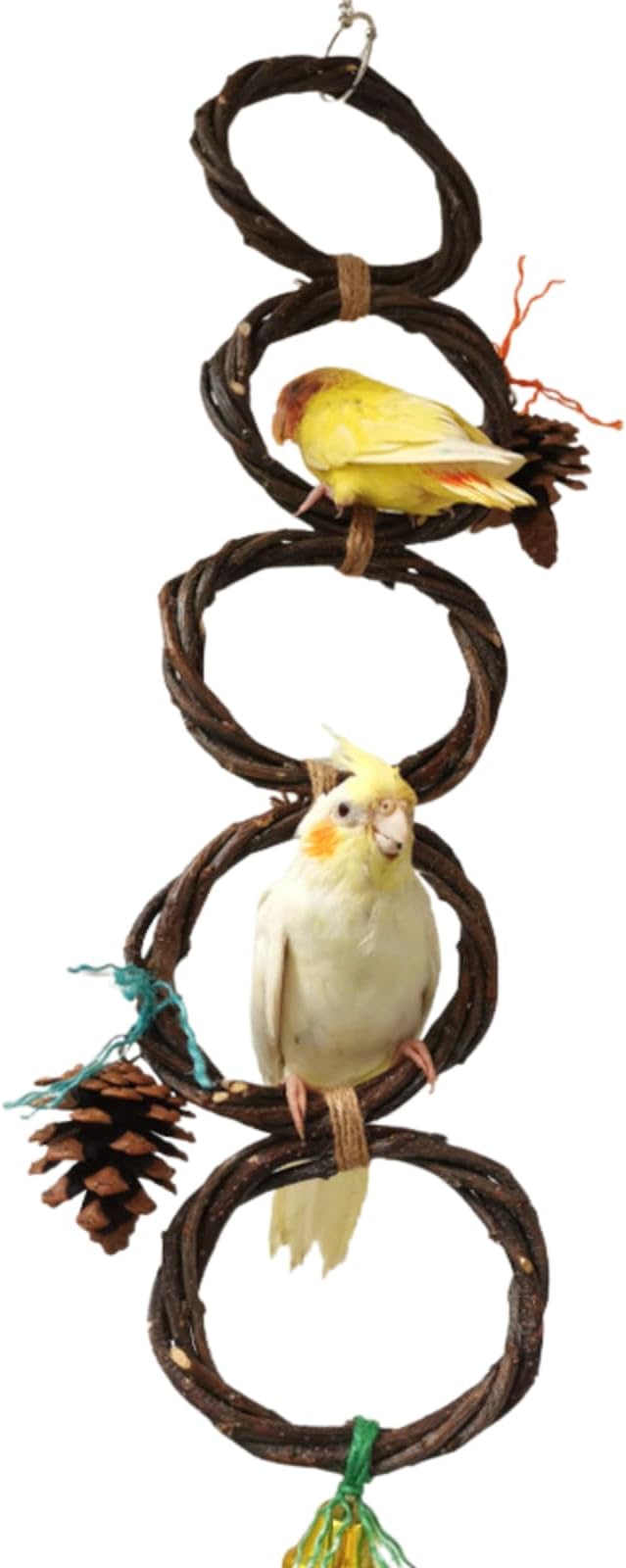 Circle Straw Bird Swing Stand Bird Perches Stand Hanging Chewing Toy for Parrots Bird Playground Cage Accessories Climbing Rope Net Ladders for Foraging Toys（Random Color） (5 Ring Single Row)