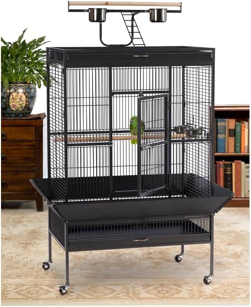 Suburban Sophistication Playtop Bird Home with Spacious Design, Durable Materials, Removable Perches Black/Large