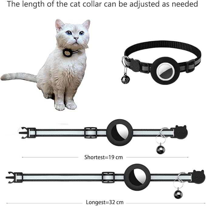 Tracker-Ready Breakaway Cat Collar (No Tracker Included) - Detachable GPS Holder + Safety Bell - Adjustable Reflective Collar with Quick-Release Buckle - for AirTag/Tile Compatible (Light Blue)