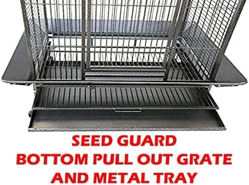 Extra Large Double Ladders Open Play Top Wrought Iron Bird Parrot Parakeet Finch Macaw Cockatoo Cage, Include Seed Guard and Toy Hook (35.5" L x 30.5" W x 66" H, Black Vein)