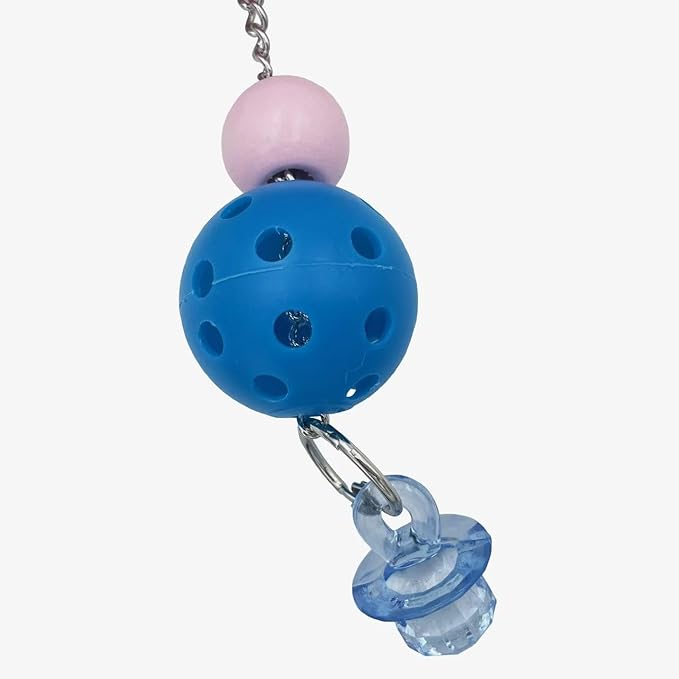 Pullable Bird Plastic Ball Toys with Acrylic Pacifiers and Flowers, Colorful Parrot Toys for Medium and Large Parrot Quaker Monk Parakeet Sun Conures (Pink)