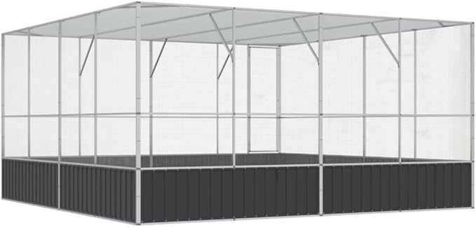 Steel Aviary Silver, Steel Bird Cage, Outdoor Aviary Parrot Cage Wide Flight Metal Birdcage, 164.6"x163"x83.5" Steel,-84