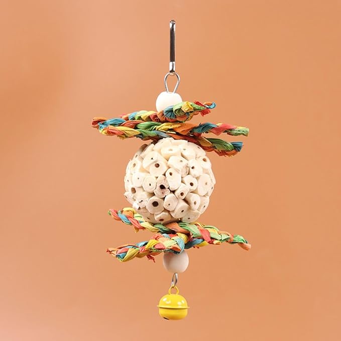 Bird Toys Hanging Natural Soft Sola Ball Natural Corn Husk Beak Chew Shred Colorful Forage Toys for Parrots, Cockatiel, Conure, Love Birds,Parakeets,Budgie and Other Small Birds (S)