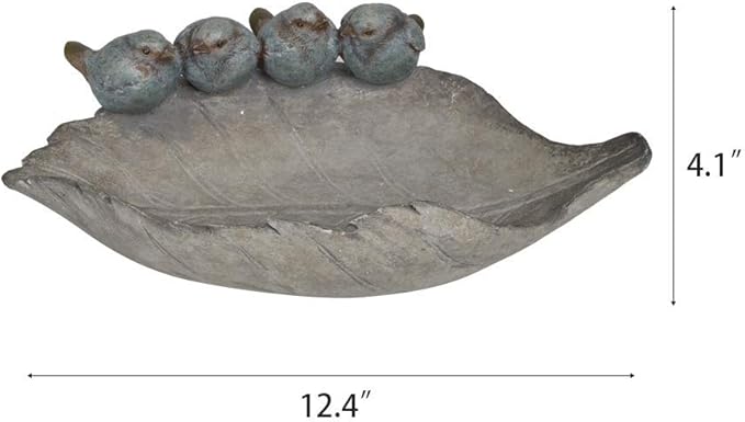 Bird-Feeder Wild Bird-Bath Bowl Outdoors - Garden Decor Polyresin Birds on Leaf 12.4 * 7.5 * 4.1 Inch-Newman House Studio