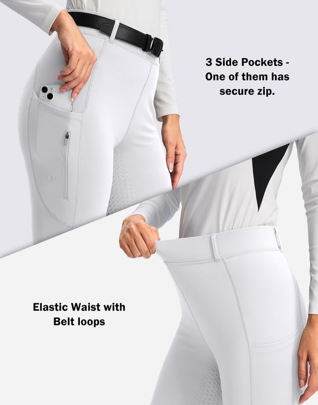 SANTINY Women's Horse Riding Pants Zipper Pockets Silicone Full-Seat Breeches Equestrian Schooling Tights for Women