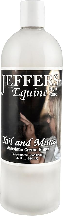 Jeffers Equine Tail & Mane Antistatic Creme Rinse Horse Conditioner, 32 oz - Detangler & Moisturizing Grooming Rinse with Aloe Vera, Jojoba Oil, & Lanolin for Soft, Smooth, Shiny Coat & Hair Care
