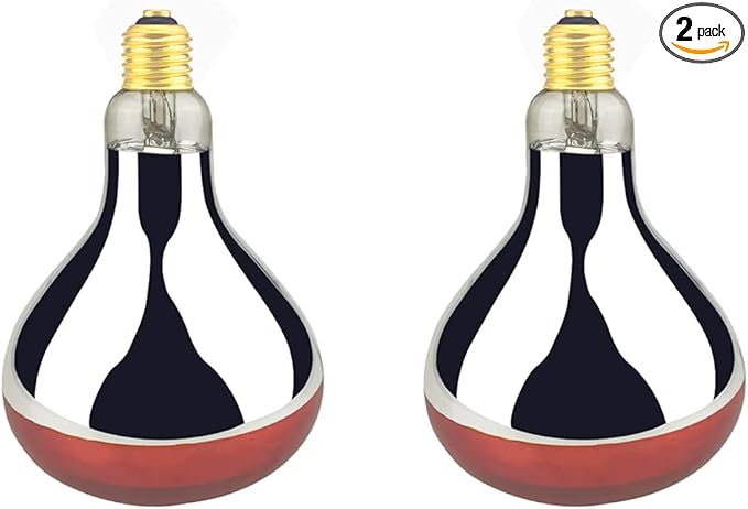 Heat Lamp Bulb R40 125 Watt 2 Pack Painted Red Infrared Glass Lamp Bulb for Food Service, Brooder Bulb, Chicks, Pet, Bathroom.