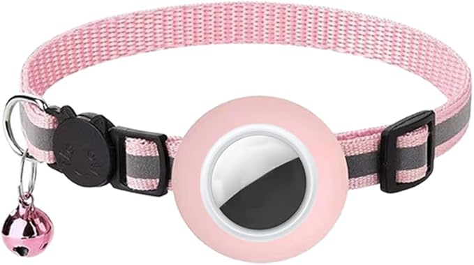 Tracker-Ready Breakaway Cat Collar (No Tracker Included) - Detachable GPS Holder + Safety Bell - Adjustable Reflective Collar with Quick-Release Buckle - for AirTag/Tile Compatible (Light Pink)