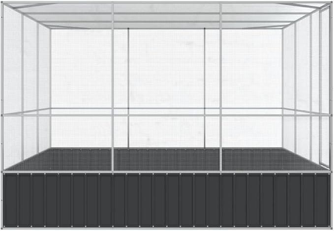 Steel Aviary Silver, Steel Bird Cage, Outdoor Aviary Parrot Cage Wide Flight Metal Birdcage, 122.4"x120.9"x83.5" Steel,-83