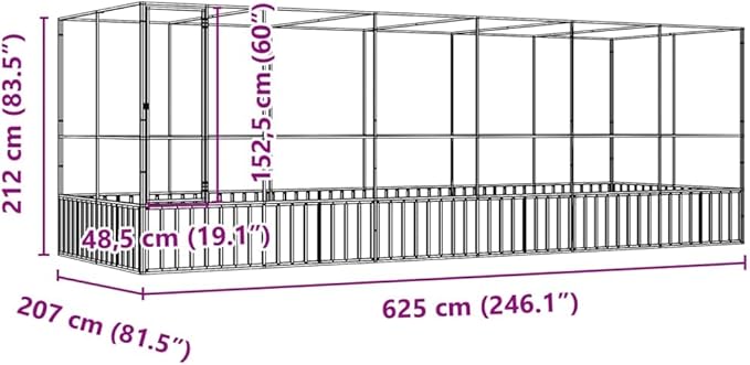 Large Metal Heavy Duty Walk-in Aviary Cage with Extension, Ample Activity Space Bird Cage with Lockable Door Also for Chickens and Rabbits, Silver 246.1"x81.5"x83.5" Steel,-413