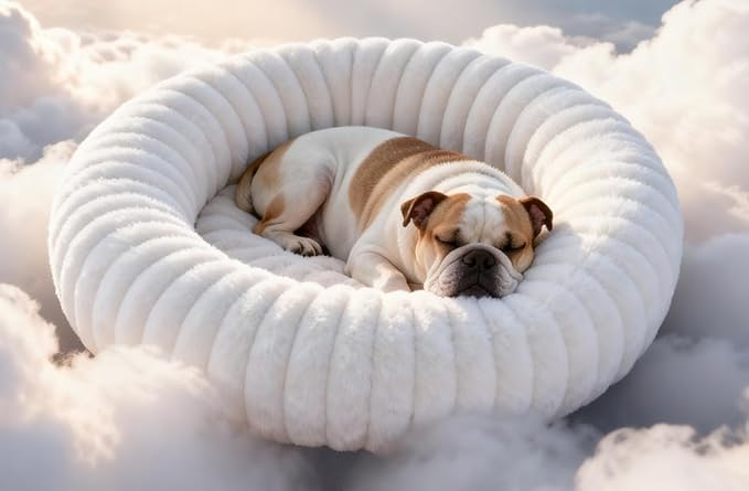 Self Warming Pet Bed, Donut Dog Bed for Small & Medium Dogs, Self-Heating Pet Bed with Non-Slip Bottom, Winter Comfort Dog Beds for Puppies, Washable & Portable Egg Tart Shape (M)