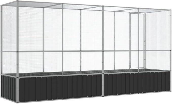 Large Metal Heavy Duty Walk-in Aviary Cage with Extension, Ample Activity Space Bird Cage with Lockable Door Also for Chickens and Rabbits, Silver 164.8"x42.1"x83.5" Steel,-407