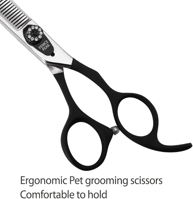 Fenice Peak 7.5'' Dog Thinning Scissors For Grooming 440C Stainless Steel Black Non-Slip Handle Sharp Blades Professional Pet Trimming Scissors for Cats Thinning Rate 35%