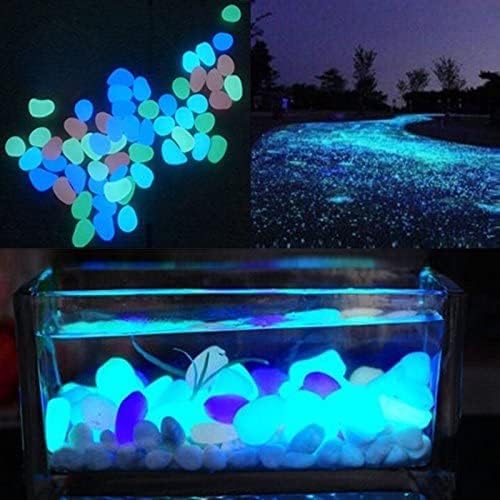 Oubest Glow in The Dark Pebbles/Glow Stones/Glowing Rocks Blue Decor for Garden/Fish Tank/Aquarium/Walkway/Driveway/Plant Pots/Bonsai (100, White)