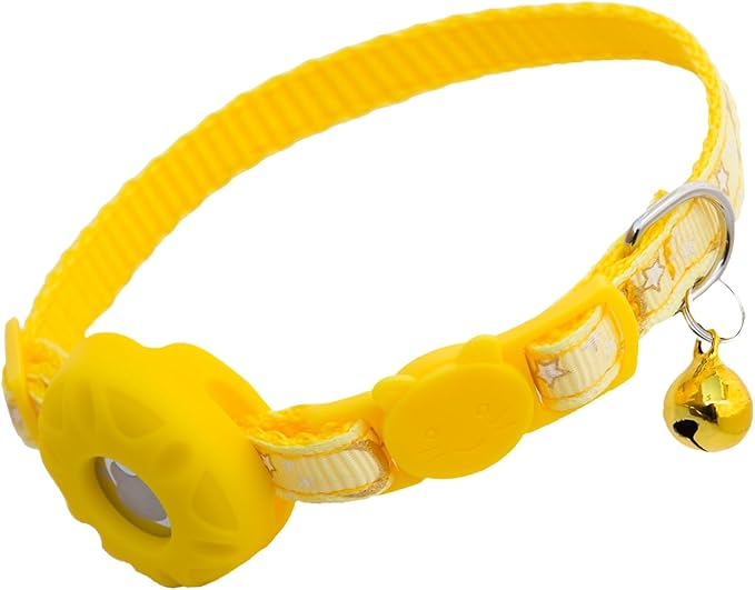 Airtag Cat Collar Breakaway, Safety Kitten Collar with Apple Airtag Holder, GPS Cat Collar with Bell, Lightweigh Tracker Cat Collars for Girl Boy Cats, Kittens and Puppies (Yellow Moon)