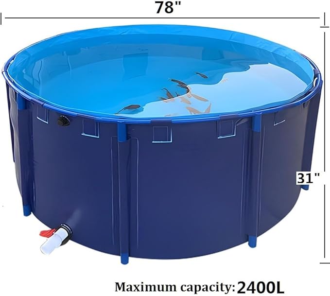 Aquaculture Tank, Folding Fish Pond, Canvas Fish Pond Pool, Fish Pond Liner, Pool Above Ground with Framed, for Store Up Water Irrigation Aquatic Products Breeding Pond 78 x 32 in (2400 L)