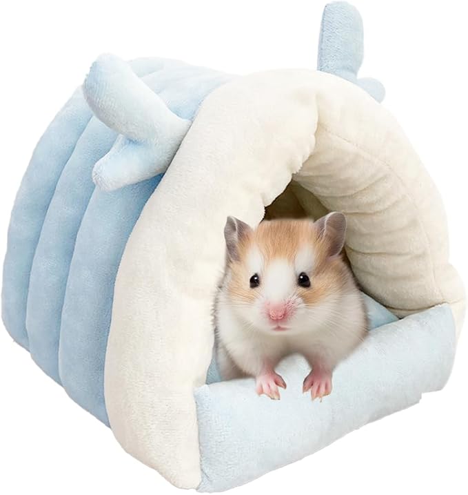 Guinea Pig Hideout, Warm Bed for Guinea Pig,Rabbits, Chinchillas, Cozy Small Animal Winter Shelter (Blue, Small)