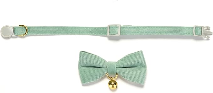 Cotton Breakaway Cat Collar with Bow Tie and Bell, Adjustable Cute Soft Corduroy Kitten Collars for Girl and Boy Cats
