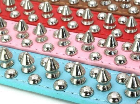 Spiked Dog Collar Soft Pu Leather Mushrooms Rivet Spike Studded Puppy Adjustable Pet Collars for Small Breeds (XS, Light Blue)