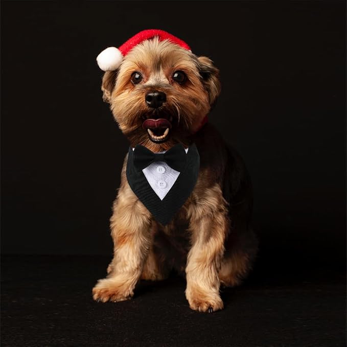 Tuxedo Bandana, Adjustable Pet Collar With Bow for Small, Medium and Large Dogs, Formal Wedding Clothing, Birthday Gifts