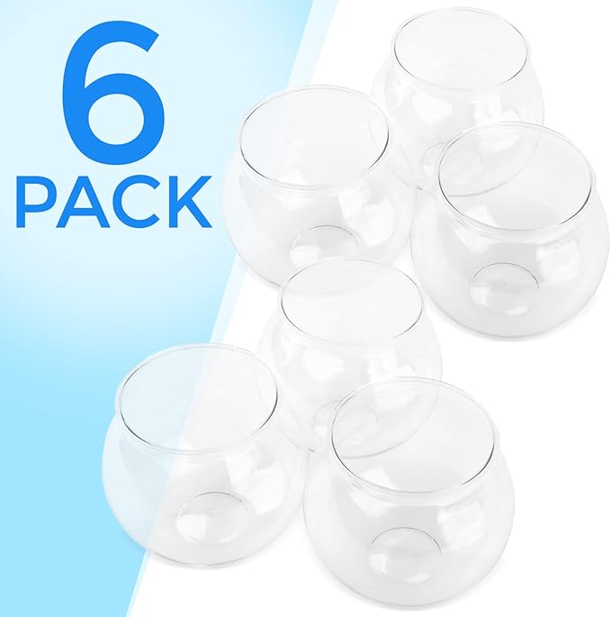 [6 Pack] 27 Ounce Largest Mini Plastic Fish Bowls for Decoration - Fun Sized Fish Bowls for Drinks to Start the Party - Clear Vase for Stunning Centerpieces - Set - Craft Vase Round Clear