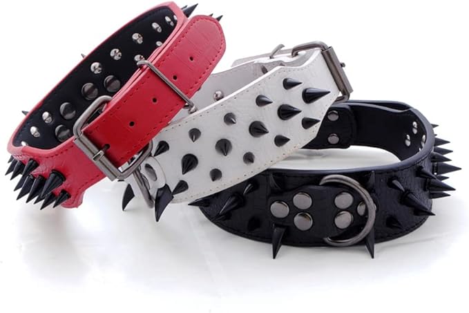 Serijoars Spiked Studded Dog Collar, PU Leather Dog Collar, Adjustable Pet Collars for Medium or Large Breed Pet (M, Red3)