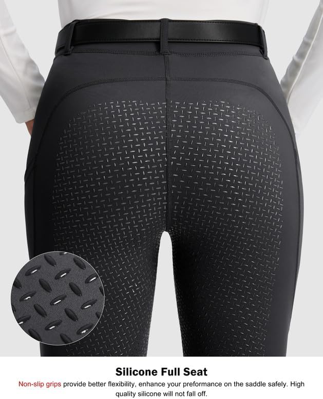 SANTINY Women's Horse Riding Pants Zipper Pockets Silicone Full-Seat Breeches Equestrian Schooling Tights for Women