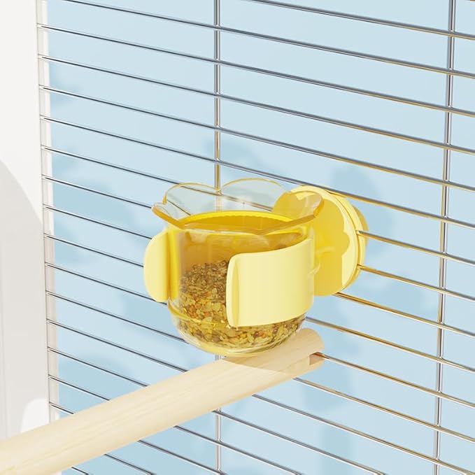 2pcs/4pcs PET Bird Bowls with Clamp, Bird Cage Feeder, Durable Water Bowl, Feeding Cups, Water Feeder for Cockatiel, Parakeet, Macaw, Finches, Lovebirds, Small Animals Gray (Yellow, 4pcs)