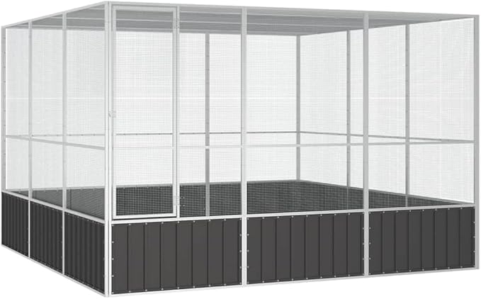 Metal Steel Large Bird Cage for Budgies, Pigeons, Galvanized Steel Birdcage Aviary House, 119.1"x127.8"x83.3", Anthracite,-570