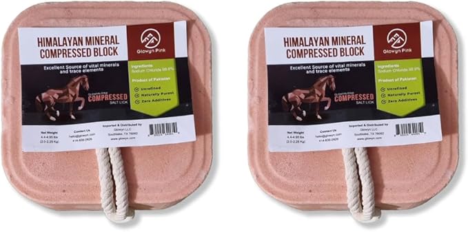 Himalayan Compressed Salt for Equine and Livestock Pack of 2 (4.4-4.9 lbs) Each Block Organic Salt Block with Natural Minerals