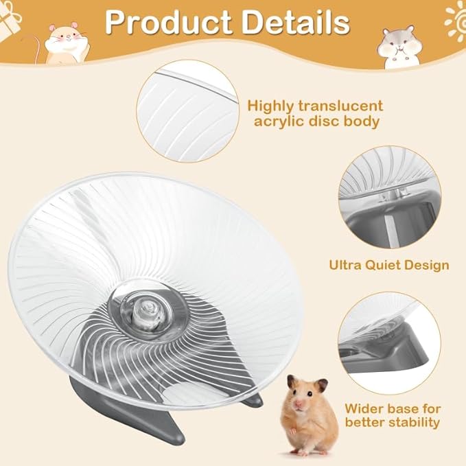 Hamster Flying Saucer Silent Running Exercise Wheel for Hamsters, Gerbils, Mice,Hedgehog and Other Small Pets Silent Running Wheel Hamster,Medium