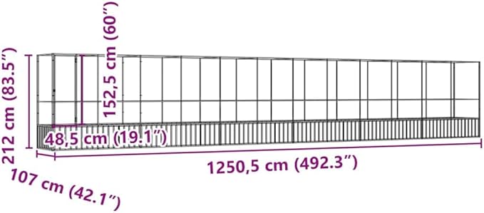 Large Bird Aviary with Extension, Outdoor Galvanized Steel Bird Cage, Galvanized Steel Outdoor Bird Aviary, Mesh Fence Bird House for Small Animals, 492.3"x42.1"x83.5"