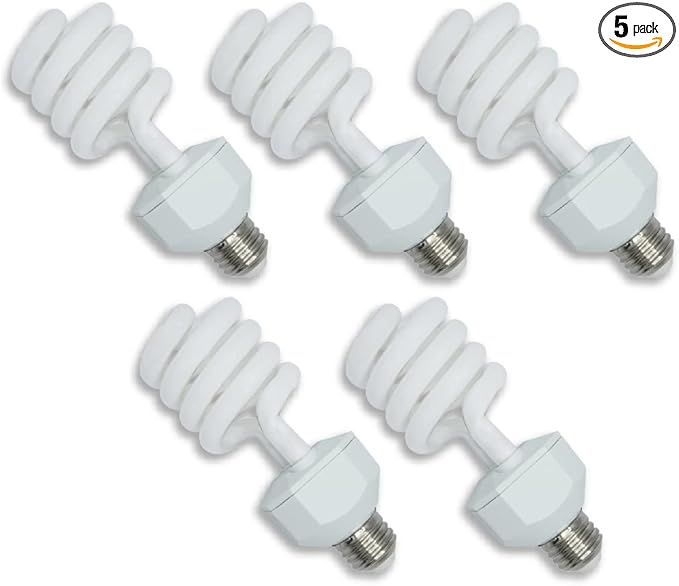 lumenivo 23 Watt UVB Reptile Light 5.0 23W Spiral Reptile Heat Terrarium Light Bulbs for Turtles, Gecko, Tortoise, Snake, Lizard, Chameleons, and Insects - 120V - 5 Pack