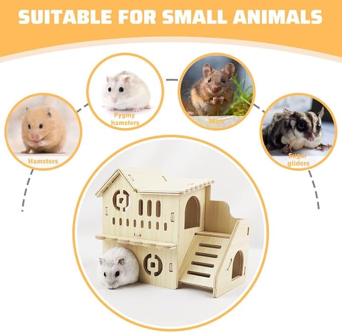Hamster House,Tiny House with Slide House, Double-Decker Hut,Hamsters Cage Accessories,Small Animal Habitat Decor for Hamster