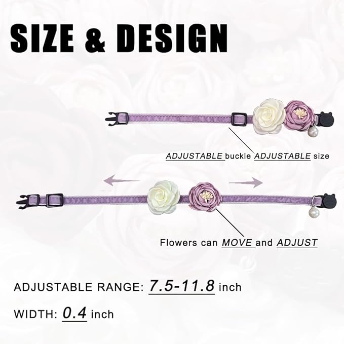 Fupo Purple Cat Collars for Girl Cats Breakaway Kitten Collar with Bell Flowers