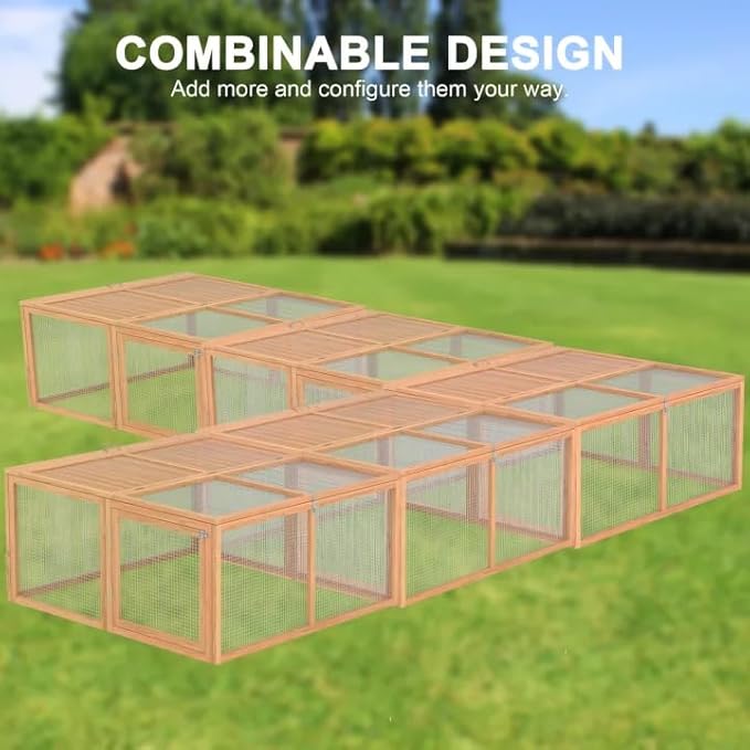 Portable Chicken Coop Run, Rabbit Hutch with Top & Side Opening Doors, Folding Wooden Rabbit Cage for Guinea Pigs, Bunny, Rabbit, Hedgehog, Small Animal Outdoor (Logs)